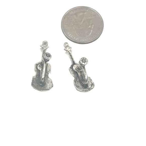 Sterling Silver Vintage Silver Violin Screw Back Earrings - Picture 6 of 6